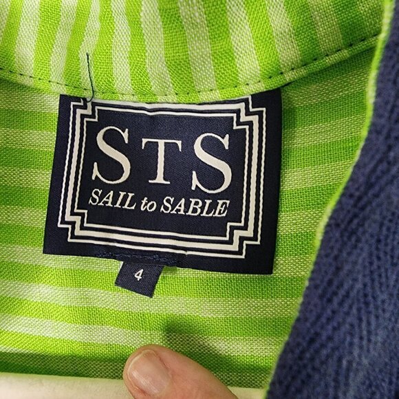 Sail to Sable Long Sleeve Linen Tunic Dress Coverup Green Blue Size 4 - Picture 13 of 14